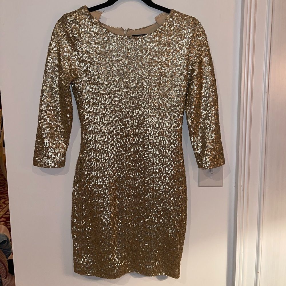 TFNC London Gold Sequin Long Sleeve Dress - Size Small!